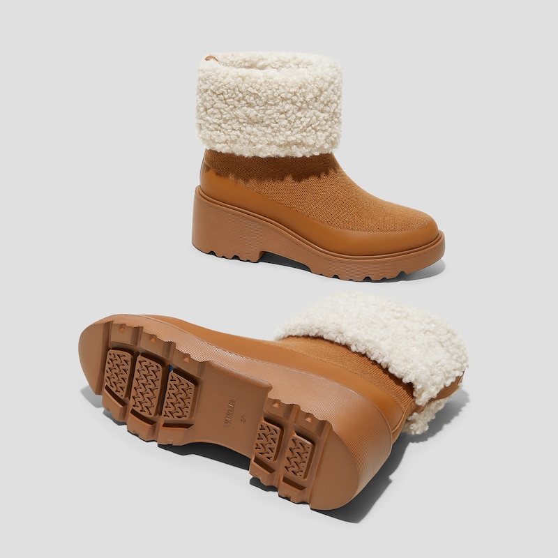 Faux Fur Platform Chunky Wedge Boots (Elaine), CARAMEL WOOL, EU35 | VIVAIA