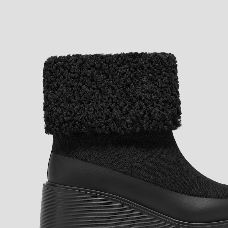 Faux Fur Platform Chunky Wedge Boots（Elaine）, BLACK WOOL, EU35 | VIVAIA