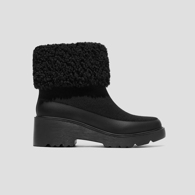 Faux Fur Platform Chunky Wedge Boots（Elaine）, BLACK WOOL, EU35 | VIVAIA