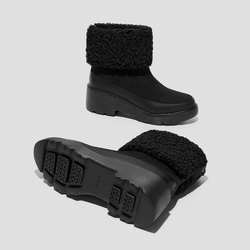 Faux Fur Platform Chunky Wedge Boots（Elaine）, BLACK WOOL, EU35 | VIVAIA