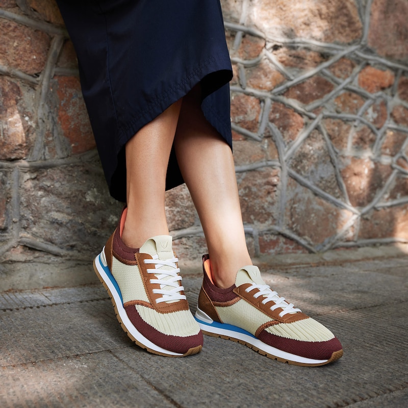 Mix-Texture Slip-On Sneakers (Astra), BEIGE BURGUNDY CARAMEL, EU35 | VIVAIA