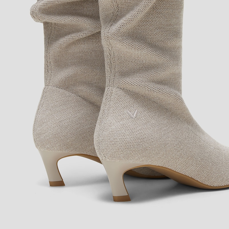 Mini Square-Toe Slouchy Knee-High Kitten Heel Boots (Rumi), OATMILK WOOL, EU38 | VIVAIA