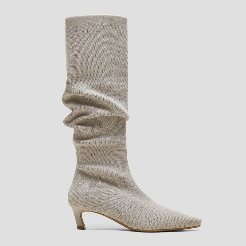 Mini Square-Toe Slouchy Knee-High Kitten Heel Boots (Rumi), OATMILK WOOL, EU38 | VIVAIA
