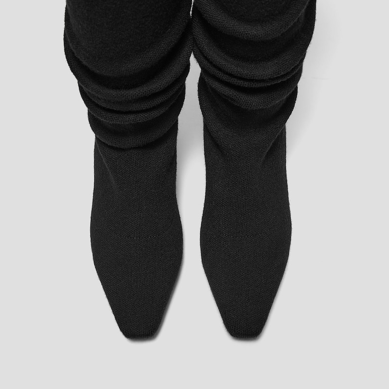 Mini Square-Toe Slouchy Knee-High Kitten Heel Boots (Rumi), BLACK WOOL, EU35 | VIVAIA