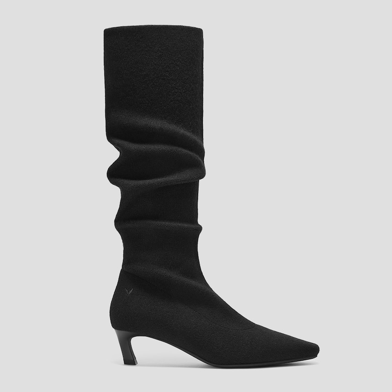 Mini Square-Toe Slouchy Knee-High Kitten Heel Boots (Rumi), BLACK WOOL, EU35 | VIVAIA