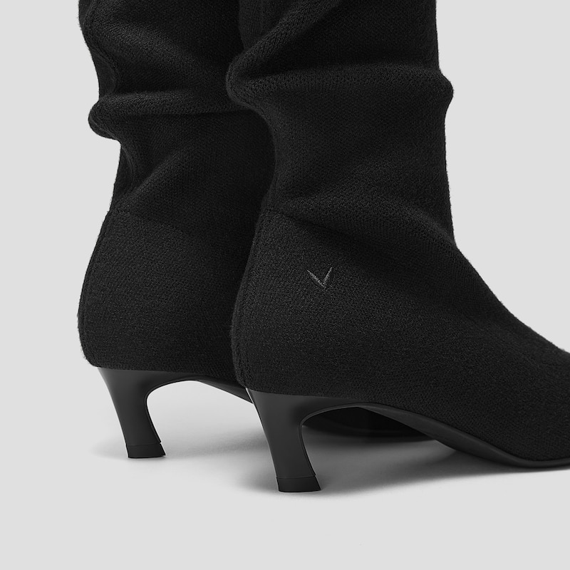Mini Square-Toe Slouchy Knee-High Kitten Heel Boots (Rumi), BLACK WOOL, EU35 | VIVAIA