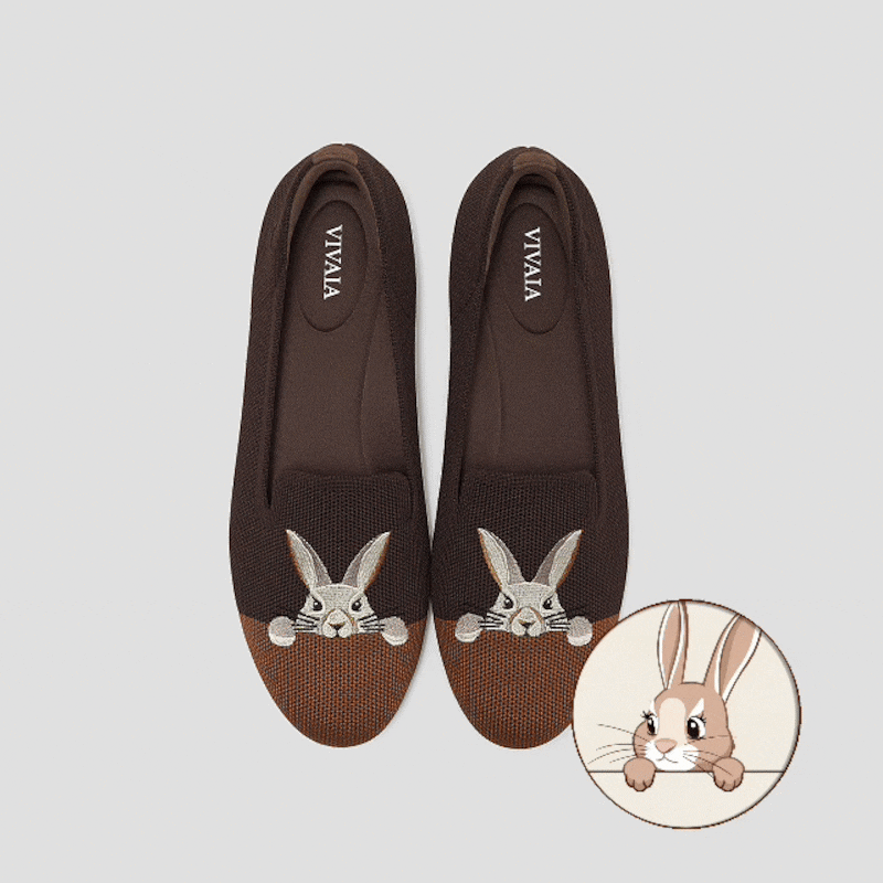 Round-Toe Embroidered Loafers (Audrey), DARK CHOCOLATE BROWN - BUNNY, EU39 | VIVAIA