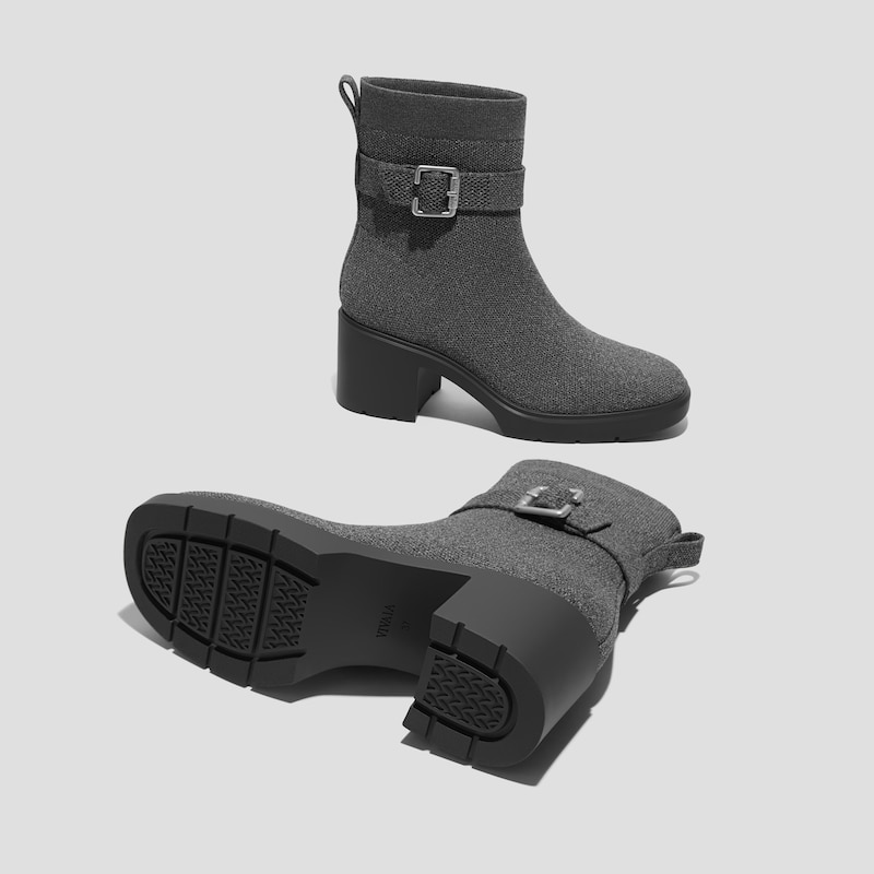 Square-Toe Water-Repellent Heeled Boots (Gisella), Rich Grey, EU40 | VIVAIA