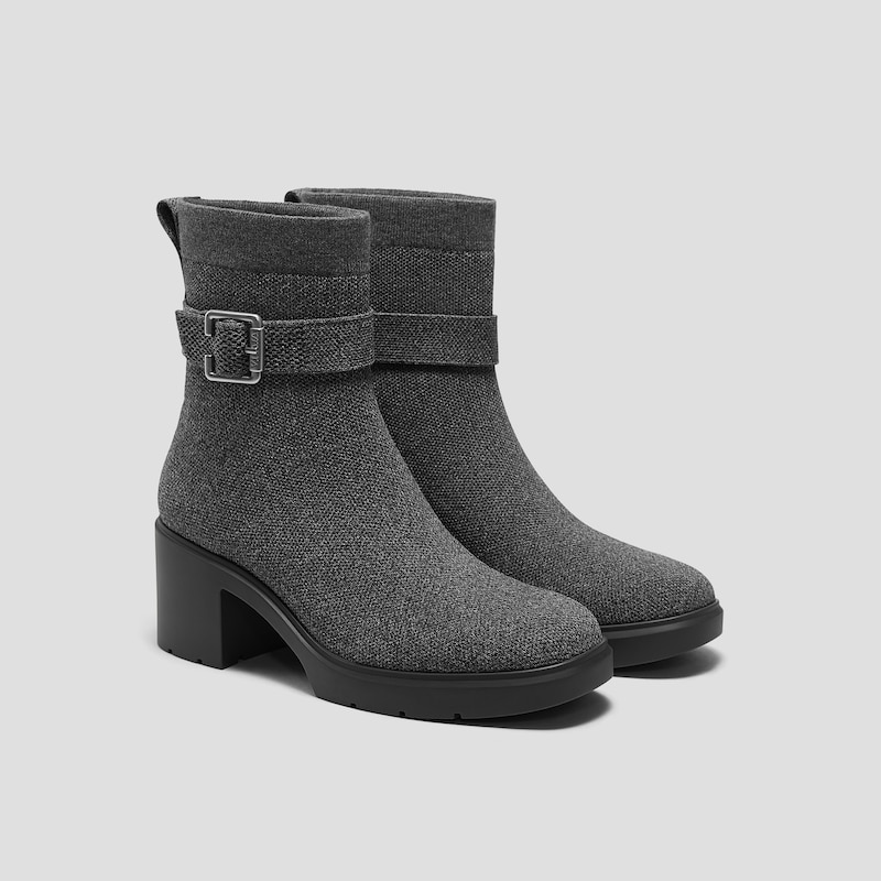 Square-Toe Water-Repellent Heeled Boots (Gisella), Rich Grey, EU40 | VIVAIA