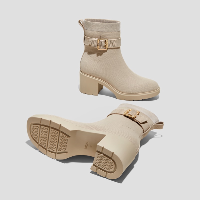 Square-Toe Water-Repellent Heeled Boots (Gisella), ALMOND, EU39 | VIVAIA