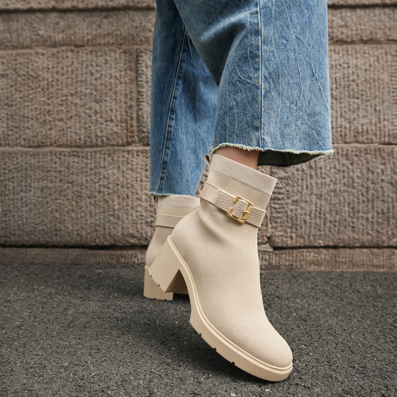 Square-Toe Water-Repellent Heeled Boots (Gisella), ALMOND, EU39 | VIVAIA