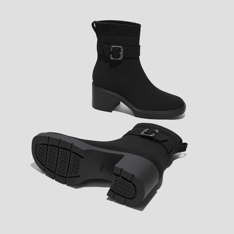 Square-Toe Water-Repellent Heeled Boots (Gisella), Black, EU38.5 | VIVAIA