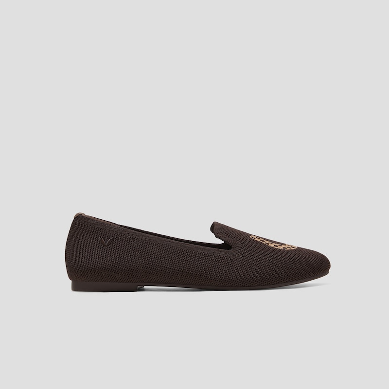 Round-Toe Embroidered Loafers (Audrey), DARK CHOCOLATE, EU38.5 | VIVAIA