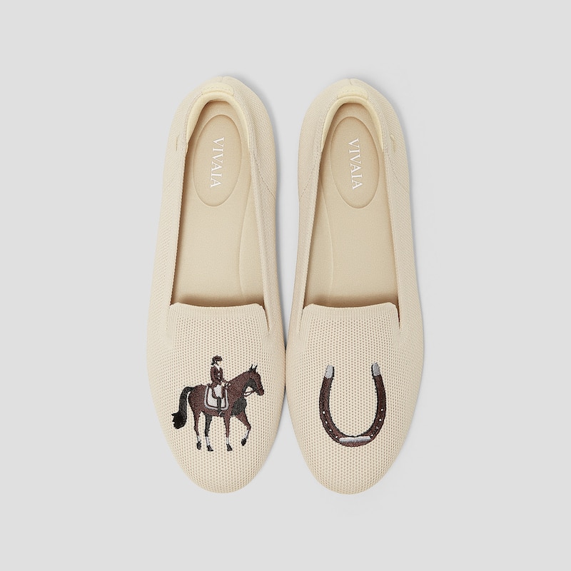 Round-Toe Embroidered Loafers (Audrey), CREAM IVORY, EU39 | VIVAIA