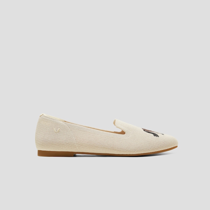 Round-Toe Embroidered Loafers (Audrey), CREAM IVORY, EU39 | VIVAIA