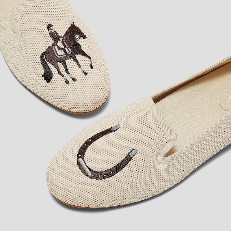 Round-Toe Embroidered Loafers (Audrey), CREAM IVORY, EU39 | VIVAIA