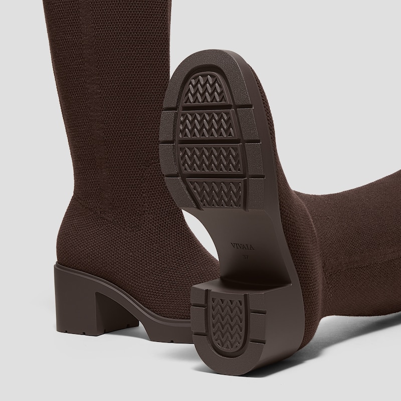 Fold-Over Square-Toe Knee-High Boots (Gia), DARK CHOCOLATE, EU41 | VIVAIA