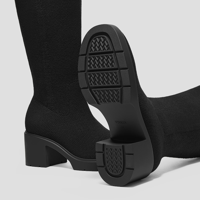 Fold-Over Square-Toe Knee-High Boots (Gia), Black, EU40 | VIVAIA