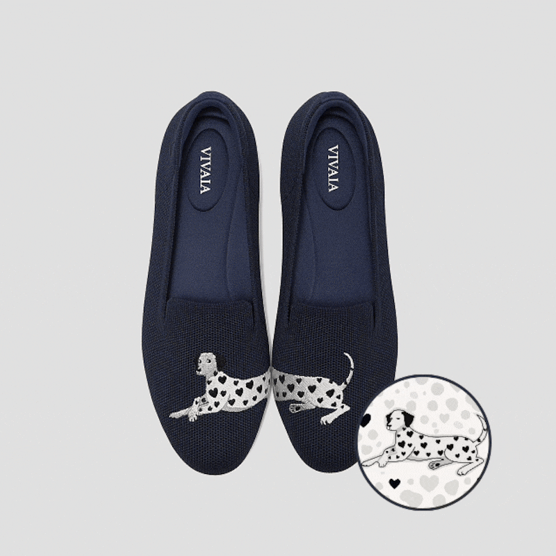 Round-Toe Embroidered Loafers (Audrey), NAVY - DALMATIAN, EU39 | VIVAIA
