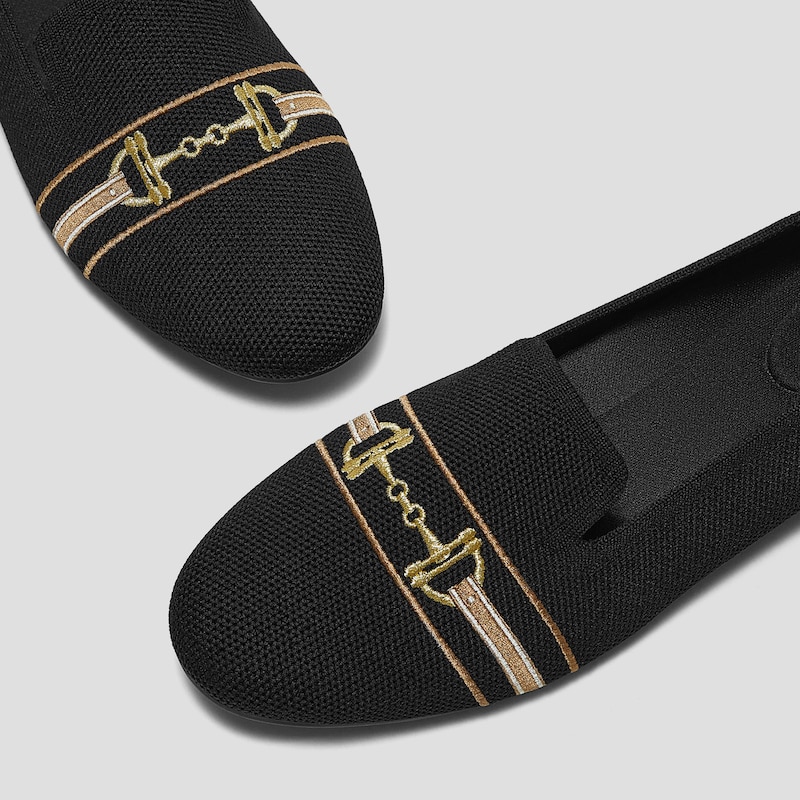 Round-Toe Embroidered Loafers (Audrey), BLACK - HORSEBIT, EU39 | VIVAIA