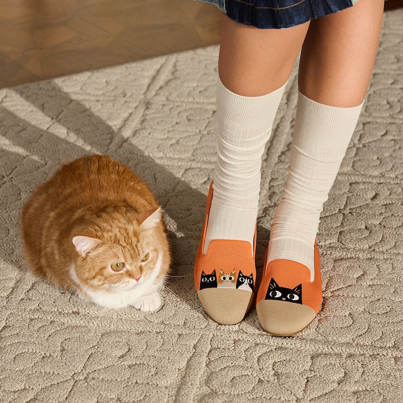 Round-Toe Embroidered Loafers (Audrey), APRICOT NUDE - RURAL CAT, EU39 | VIVAIA