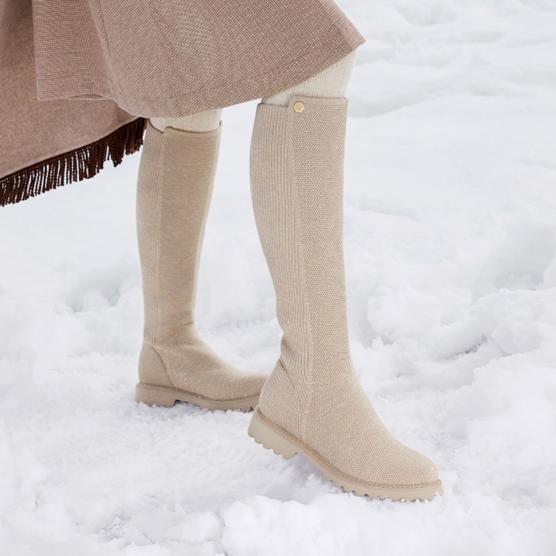 Round-Toe Stretchy Wool Knee-High Boots (Filipa), WARM TAUPE, EU35 | VIVAIA