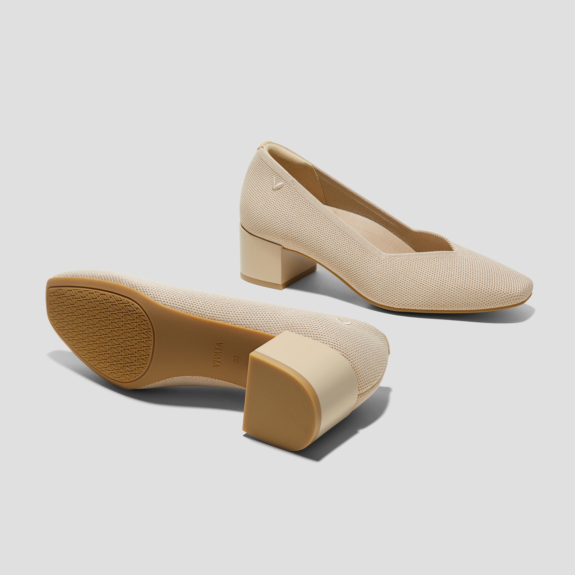 Square-Toe Stress Free Chunky Heels (Megan), ALMOND, EU35