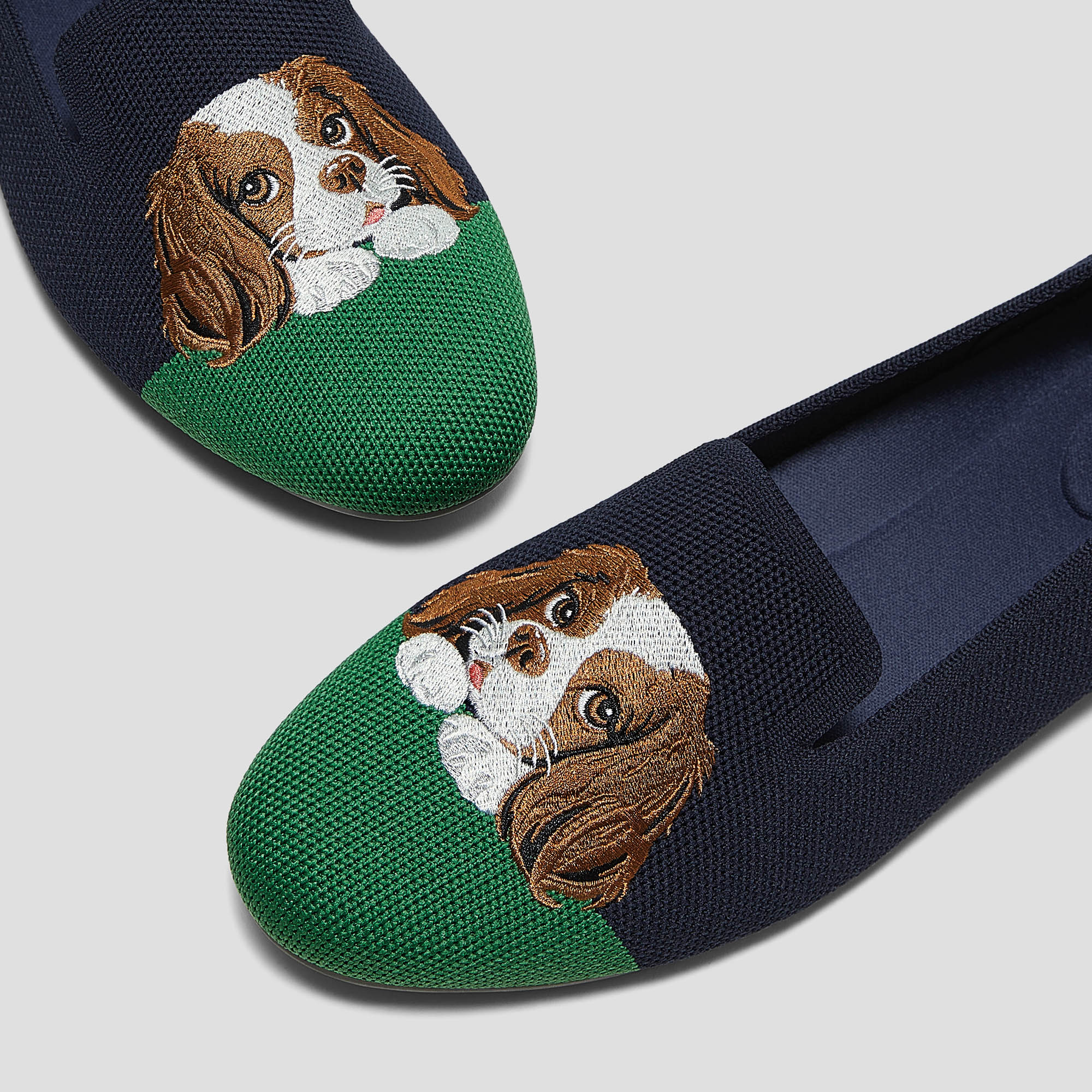 Round-Toe Embroidered Loafers (Audrey), NAVY GREEN - CAVALIER