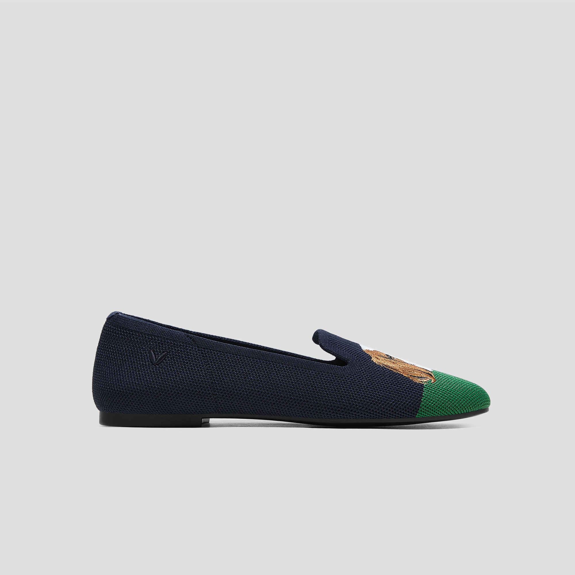 Round-Toe Embroidered Loafers (Audrey), NAVY GREEN - CAVALIER