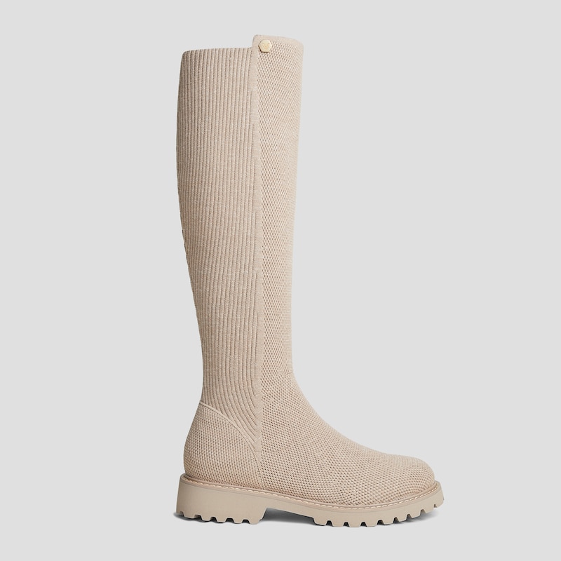 Round-Toe Stretchy Wool Knee-High Boots (Filipa), WARM TAUPE, EU35 | VIVAIA