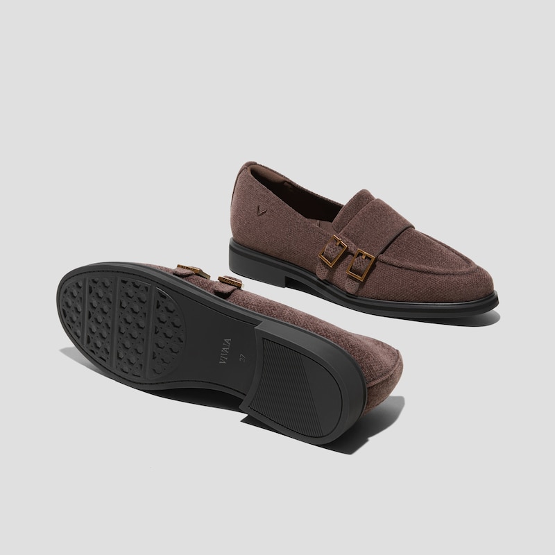 Round-Toe Velvet Penny Loafers (Luciana), DARK CHOCOLATE VELVET, EU35 | VIVAIA