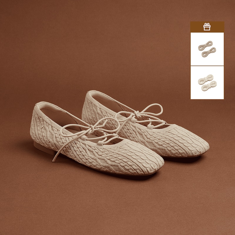 Square-Toe Lace Up Mary-Jane (Miley), ALMOND CABLE KNIT, EU39.5 | VIVAIA