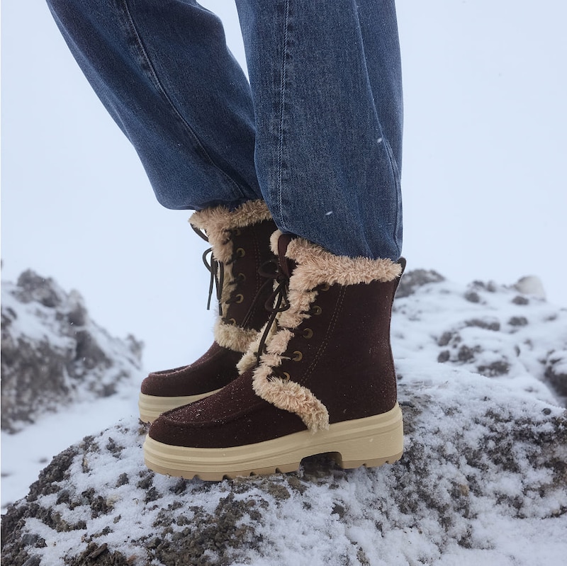 Faux Fur Water-Repellent Lightweight Warm Boots (Terry), DK.CHOCOLATE WOOL WATER PRF, EU35 | VIVAIA