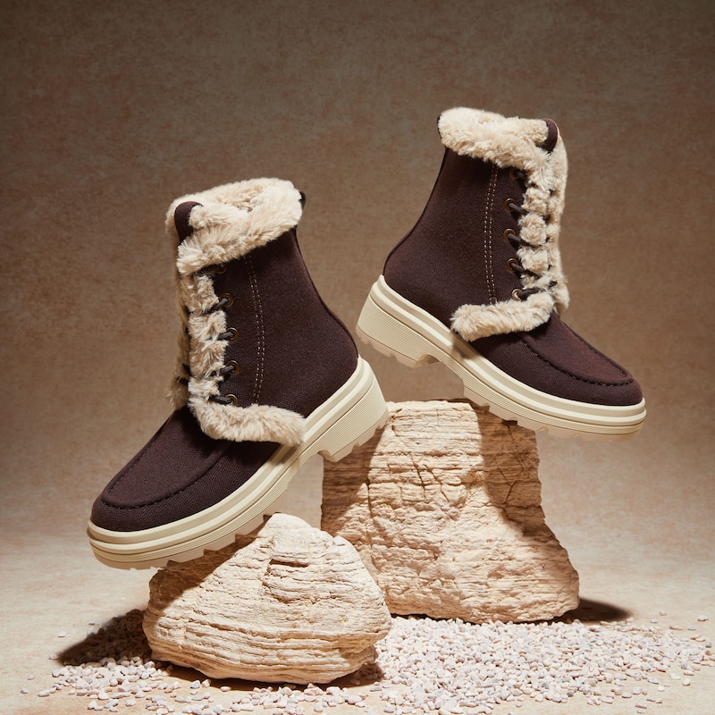 Faux Fur Water-Repellent Lightweight Warm Boots (Terry), DK.CHOCOLATE WOOL WATER PRF, EU35 | VIVAIA