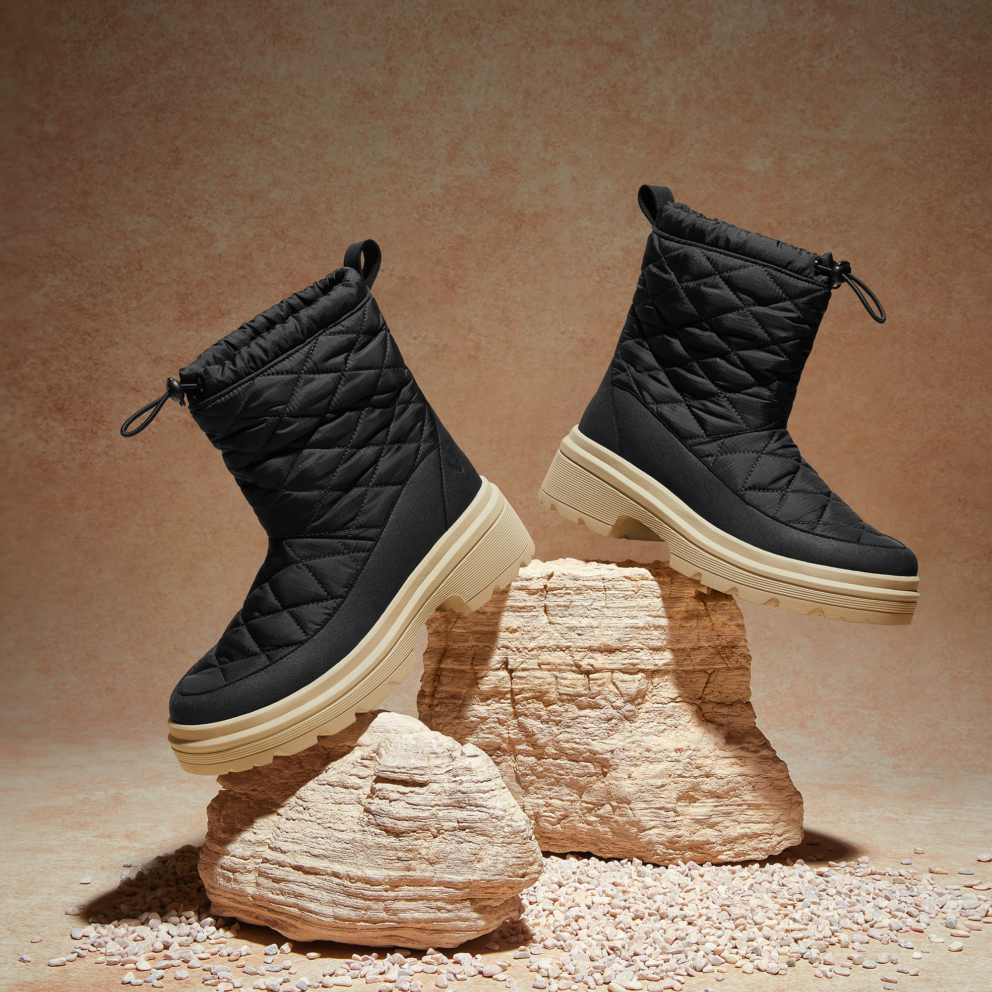 VIVALA Theo 防水 PufferTherm ミドルブーツ Quilted Waterproof PufferTherm Warm Boots (Theo), BLACK WATER PRF