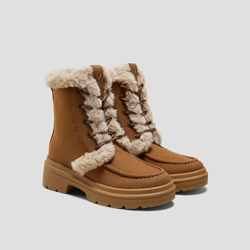 Faux Fur Water-Repellent Lightweight Warm Boots (Terry), CARAMEL WOOL WATER PRF, EU35 | VIVAIA