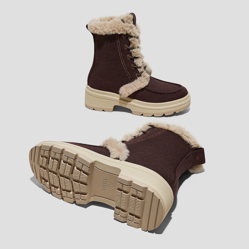 Faux Fur Water-Repellent Lightweight Warm Boots (Terry), DK.CHOCOLATE WOOL WATER PRF, EU35 | VIVAIA