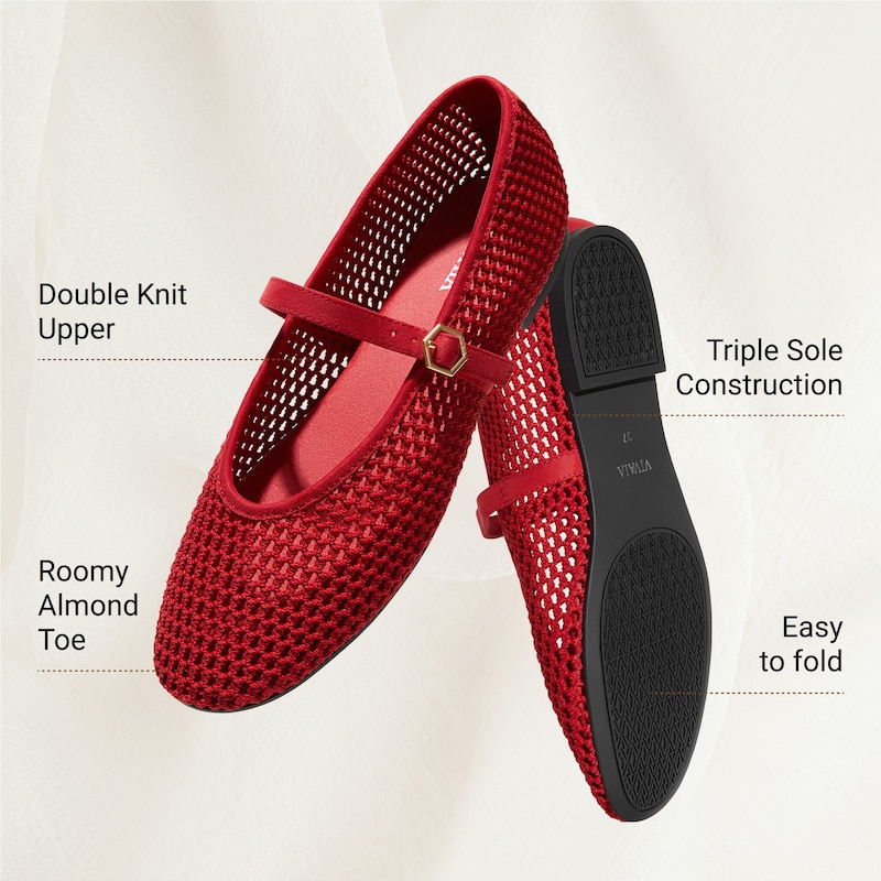 Almond-toe Mary-Jane AdaptAll™（Nelly), RUBY RED MESH, EU35 | VIVAIA