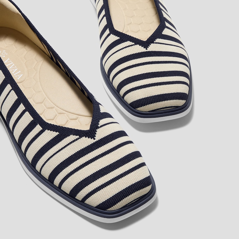 Square-Toe All-Day Standing Flats (Mabel), NAVY IVORY MULTI STRIPE, EU37.5 | VIVAIA