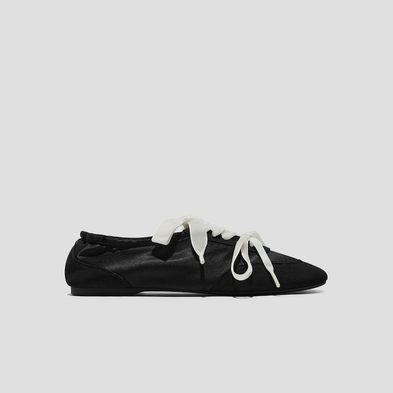 Black Swan × VIVAIA Square-Toe Lace-Up Satin Sneakerina (Cristina), Black, EU38 | VIVAIA