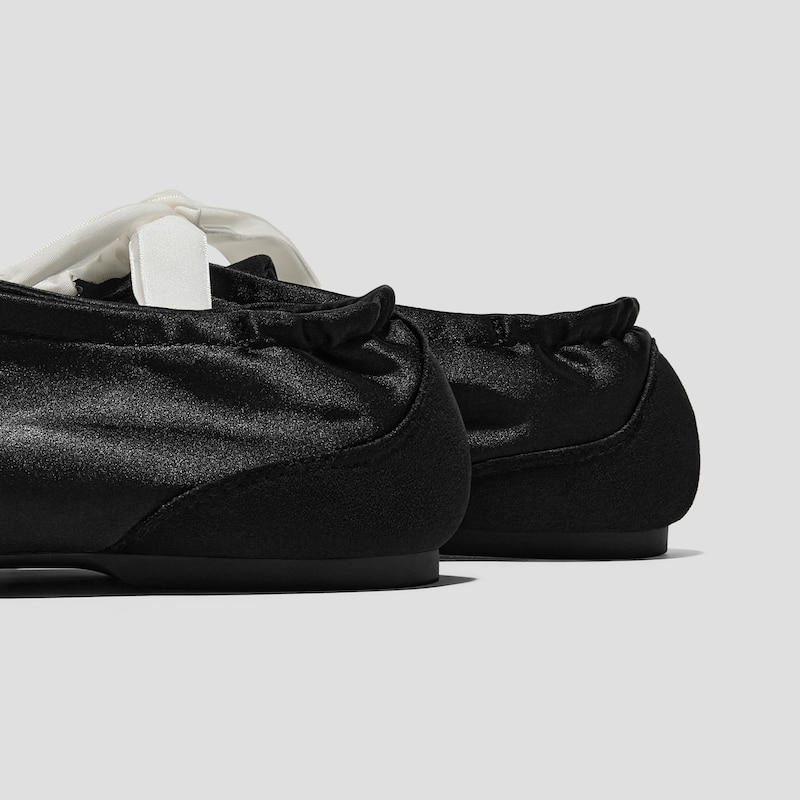 Black Swan × VIVAIA Square-Toe Lace-Up Satin Sneakerina (Cristina), Black, EU38 | VIVAIA