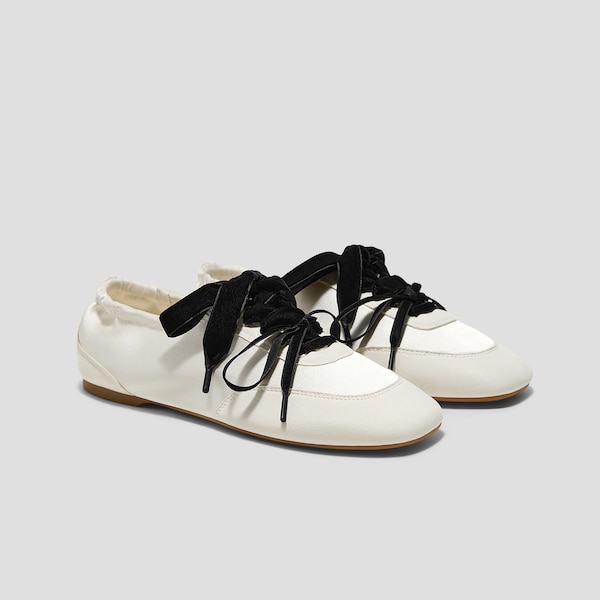 Black Swan × VIVAIA Square-Toe Lace-Up Satin Sneakerina (Cristina)