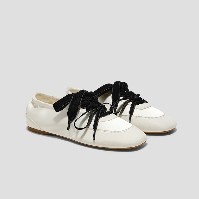Black Swan × VIVAIA Square-Toe Lace-Up Satin Sneakerina (Cristina)