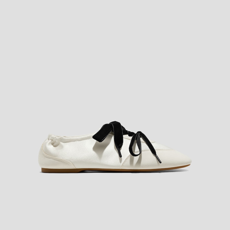 Black Swan × VIVAIA Square-Toe Lace-Up Satin Sneakerina (Cristina), LIGHT GOLD, EU39.5 | VIVAIA