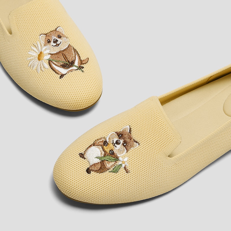 Round-Toe Embroidered Loafers (Audrey), BUTTER YELLOW-QUOKKA, EU37 | VIVAIA