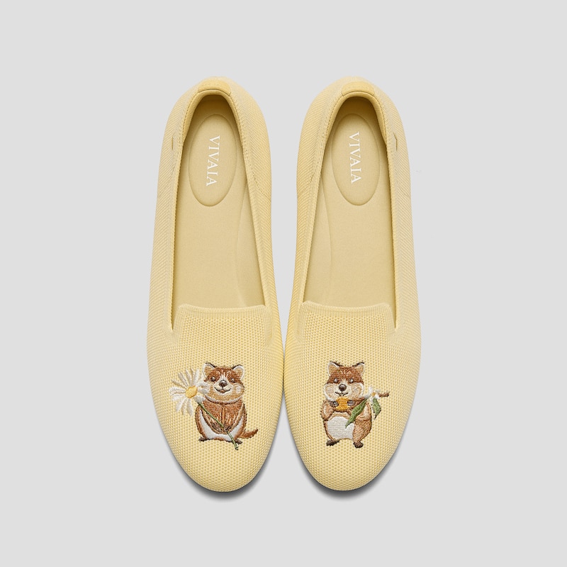 Round-Toe Embroidered Loafers (Audrey), BUTTER YELLOW-QUOKKA, EU37 | VIVAIA