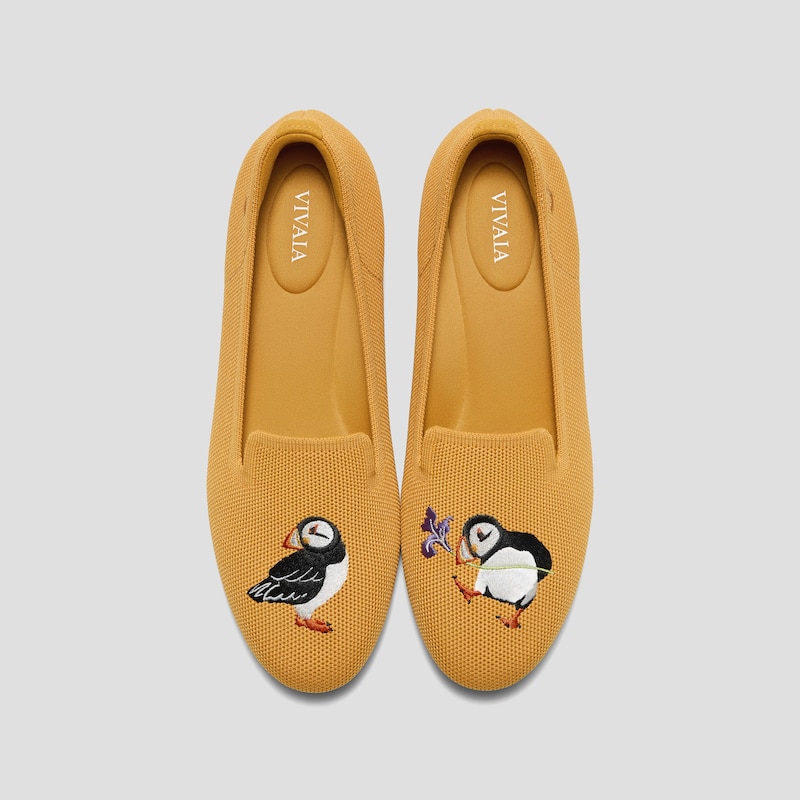 Round-Toe Embroidered Loafers (Audrey), GINGER YELLOW-PUFFIN, EU39 | VIVAIA