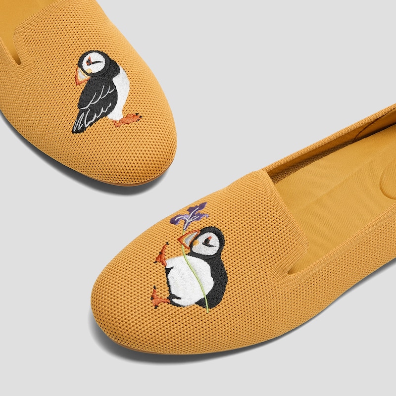 Round-Toe Embroidered Loafers (Audrey), GINGER YELLOW-PUFFIN, EU39 | VIVAIA