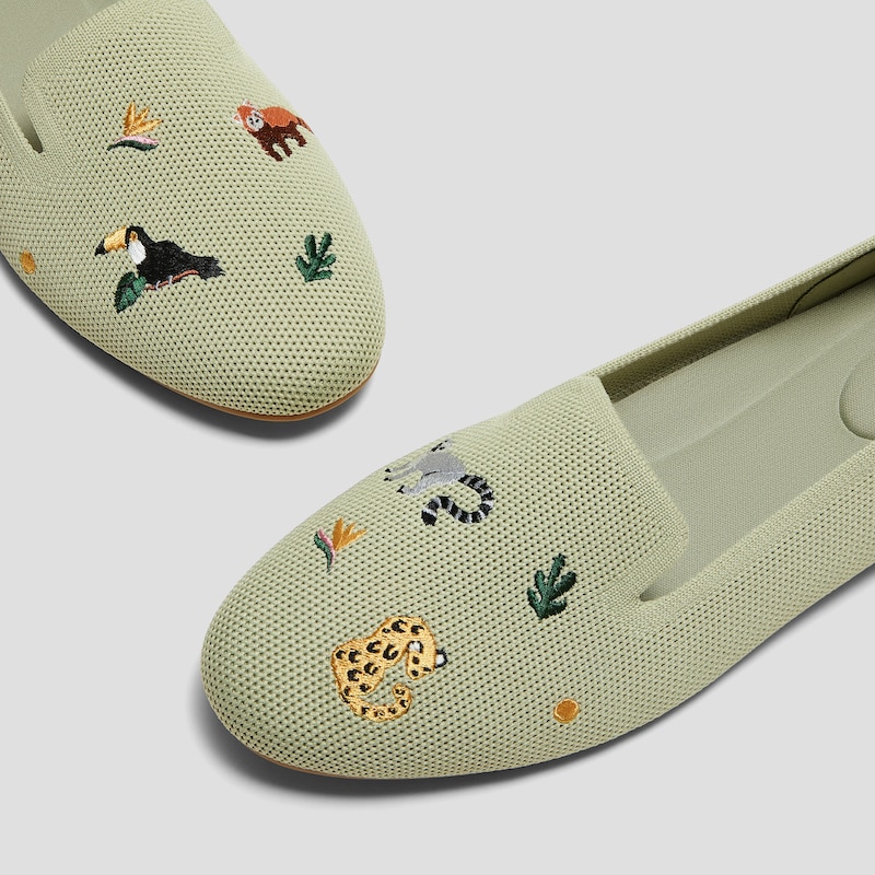 Round-Toe Embroidered Loafers (Audrey), MATCHA-ENDANGERED ANIMALS, EU35 | VIVAIA