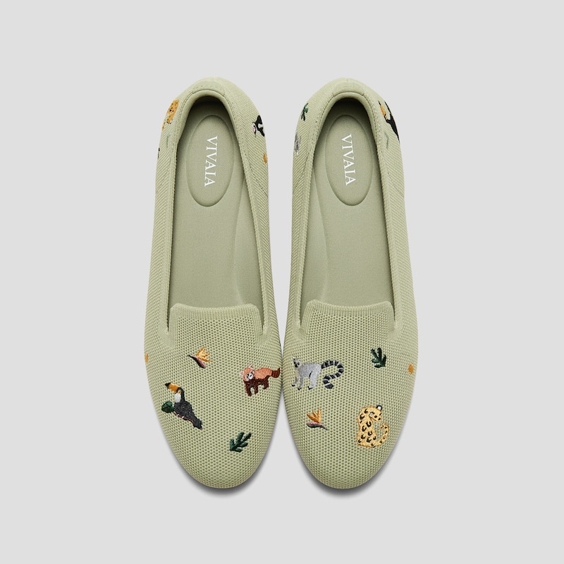 Round-Toe Embroidered Loafers (Audrey), MATCHA-ENDANGERED ANIMALS, EU35 | VIVAIA